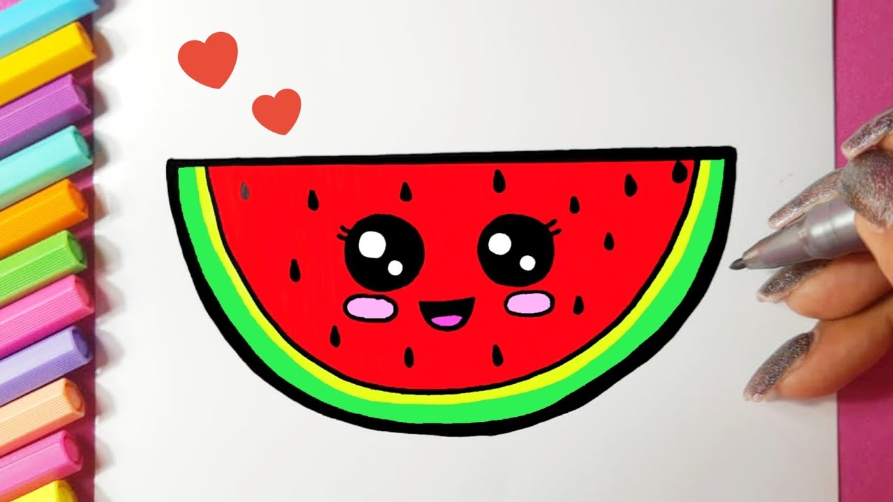 Desenho de Fatia de melancia pintado e colorido por Kawaii o dia