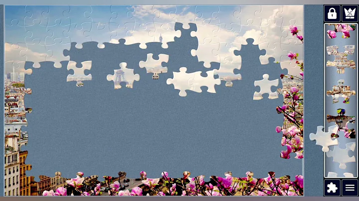 Skyline of Paris city roofs of Eiffel Tower with blooming magnolia spring tree//jigsawpuzzles 🧩🧩//