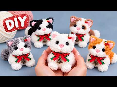 Super Cute and Easy! 🐱✨ Make a Pom Pom Cat from Yarn 🧶