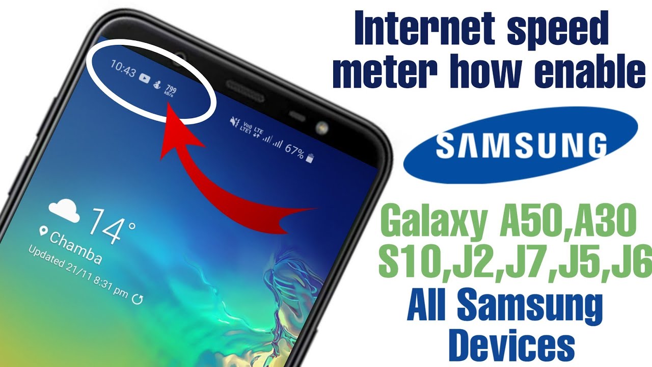 How to Enable Internet speed meter All Samsung One Ui devices Galaxy  A50,A30,A20,S10,J7,J8,J9 - YouTube