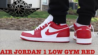 gym red jordan 1 low on feet