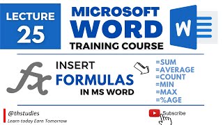 MS Word Training Course Lecture 25 | How to insert Formula in MS Word | SUM, AVG, MIN, MAX, PRODUCT