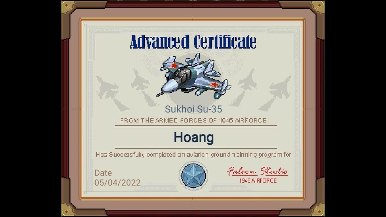 1945 Air Force Game: Sukhoi Su-35 Advanced Certificate
