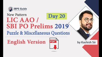 LIC AAO/SBIPOPrelims 2019 |  Puzzle & Miscellaneous Questions - Reasoning in English | (Day -20)