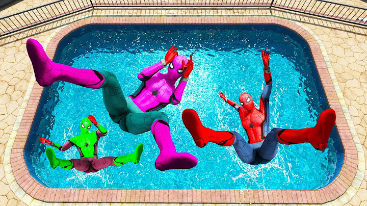 GTA 5 Rainbow Pink Vs Green & Red Spiderman Jumping Into Pool (Euphoria Physics/Ragdolls) #1