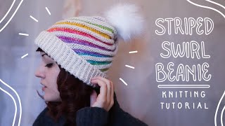 Striped Swirl Beanie 🌈 // knitting tutorial + pattern