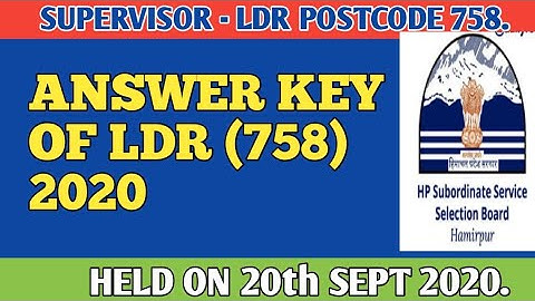 HPSSC #HPSSCHAMIRPUR HPSSC HAMIRPUR SUPERVISOR (LDR) POST CODE 758 SOLVED QUESTION PAPER