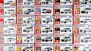 All of the first-run special edition white Tomica vehicles