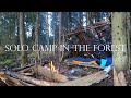 Solo Survival in the Forest - a hut of branches and moss, a fire and a rainy night