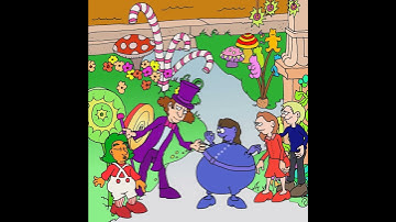 Willy Wonka sending violet who turned violet to the juicing room for squeezing.