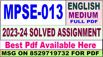 mpse 013 solved assignment 2023-24 || mpse 013 solved assignment 2024 in english || ignou mpse013