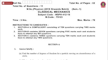 MSC 1ST SEM PHYSICS CLASSICAL MECHANICS NOV 2019 | PTU