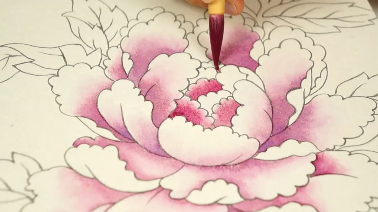 누구나 쉽게 그리는 민화 모란도 7강 바림 기법으로 꽃잎 그리기 gradation 彩色技法 ぼかし