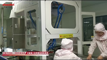 Two picks of infusion bags to the stretch wrapping machine from Atomrobot