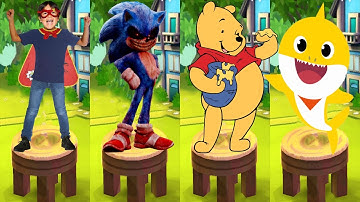 Tag with Ryan vs Sonic Dash vs Winnie the Pooh Run vs Baby Shark Runner - All Characters Unlocked