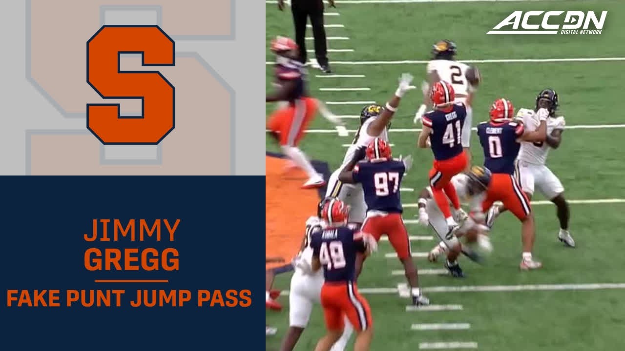Syracuse Punter Jimmy Gregg Completes The Jump Pass On The Fake