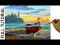 How to Paint Realistic Fisherman on Red boat in the Beach using Acrylic