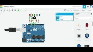 Rangkaian 5 Lampu LED menggunakan Arduino UNO R3 di Tinkercad