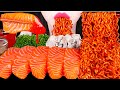 ASMR SALMON SASHIMI, SPICY NOODLES, SEA GRAPES, RAW OYSTER 연어 회, 매운 볶음면, 바다포도, 생굴 먹방 EATING SOUNDS