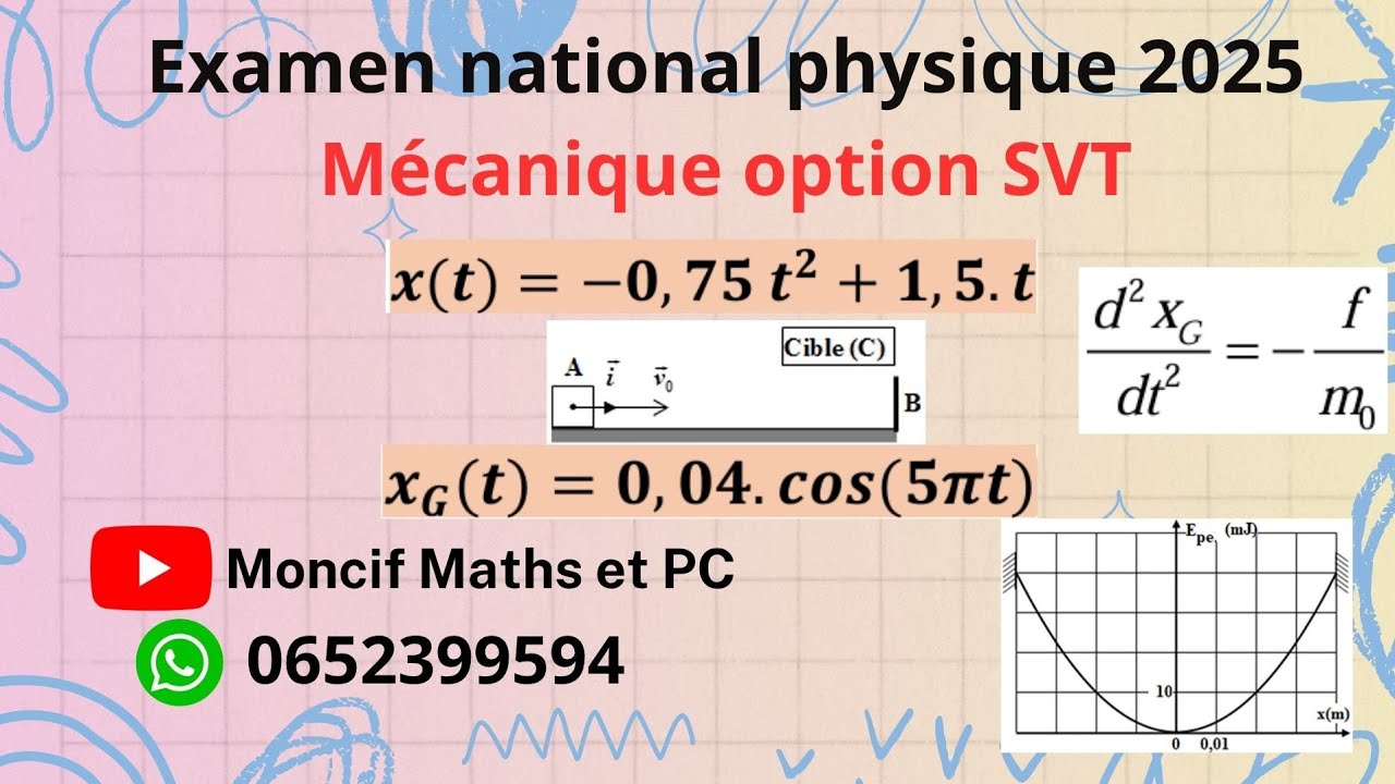 Examen national 2025 physique option SVT 《 Mécanique》