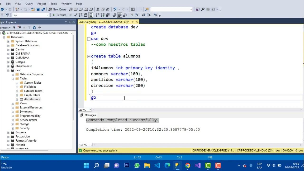 como crear una base de datos y tablas en sql server desde cero - YouTube