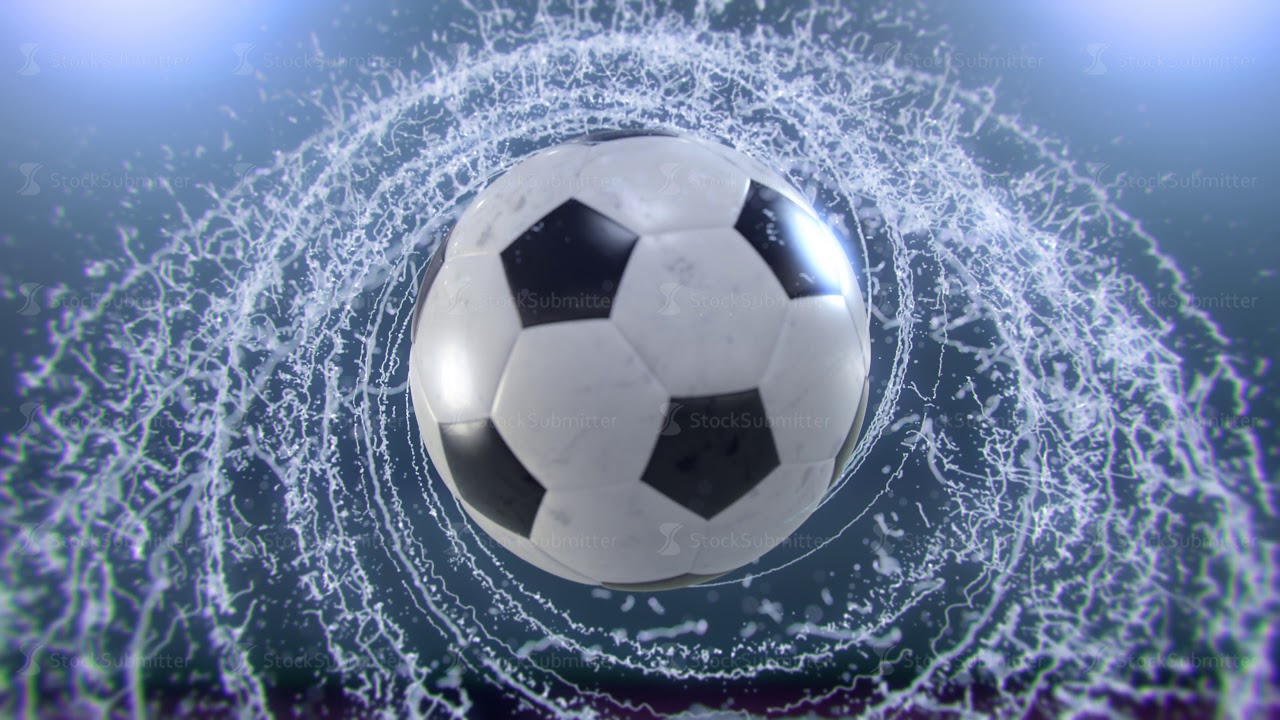Soccer ball flies emitting whirl of water drops, 4k 3d animation YouTube