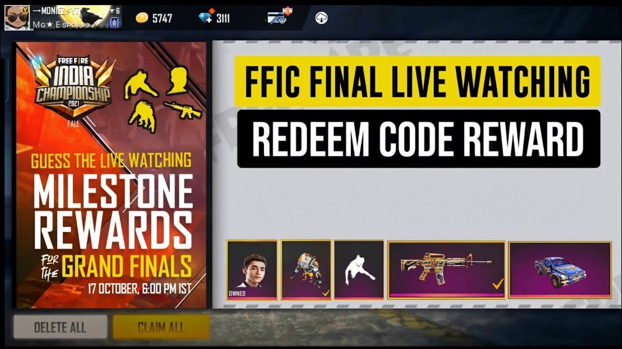 FFIC 2021 LIVE WATCHING REWARDS l 6 OCTOBER NEW EVENT FREE FIRE l FFIC FREE REWARDS TODAY l