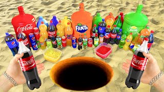 Information Experiment: Giant Coca Cola, Fanta, Mtn Dew, Chupa Chups, Sprite vs Mentos in 3 Underground Pits Update