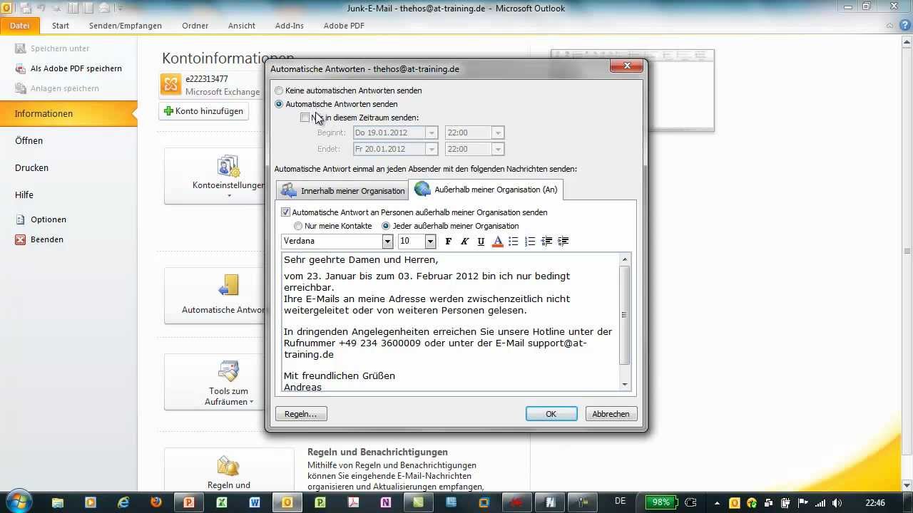 Outlook 2010 - Automatische Antworten ...