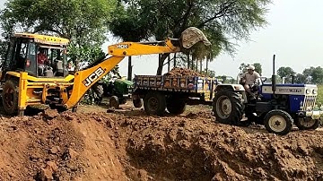 JCB 3dx Backhole loading mud in Swaraj tractor video Part-17 || JCB LOADING VIDEO || SRIKANTH PS