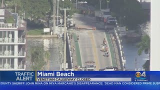 Venetian Causeway To Miami Beach Shut Down In Both Directions For Wastewater Main Break