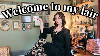 A super detailed tour of my moody, magical, & maximal sewing room 🧵🌿🧚🏻