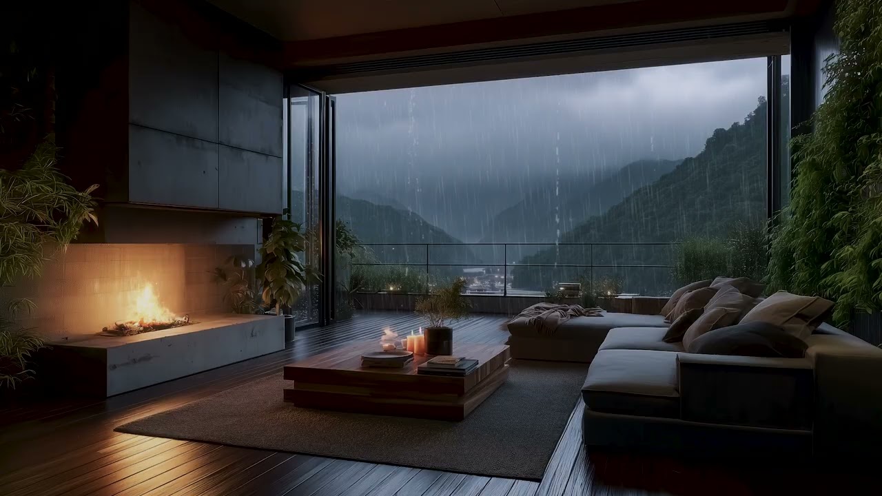 Luxury Rainy Night Cabin | Crackling Fire Sounds for Deep Focus & Sleep