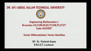Engg. Mathematics - I | Vector Differentiation-Vector Identities | AKTU Digital Education