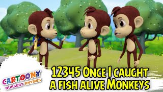 12345 Once I Caught A Fish Alive Monkeys Learning Rhymes For Kids Cartoony Rhymes