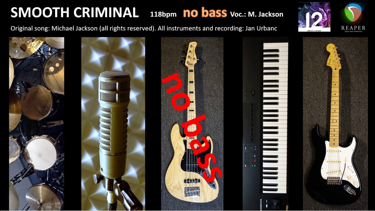 NO BASS "Smooth Criminal" instrumental cover  with MJ vocals, bassless, without bass, bass training