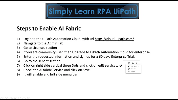 Steps To Enable AI Fabric #UiPath #AIFabric #RPA #Robotic Process Automation