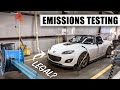 Passing emissions with a modified Miata! Header and tune, check-engine light, O2 bungs, oh my...