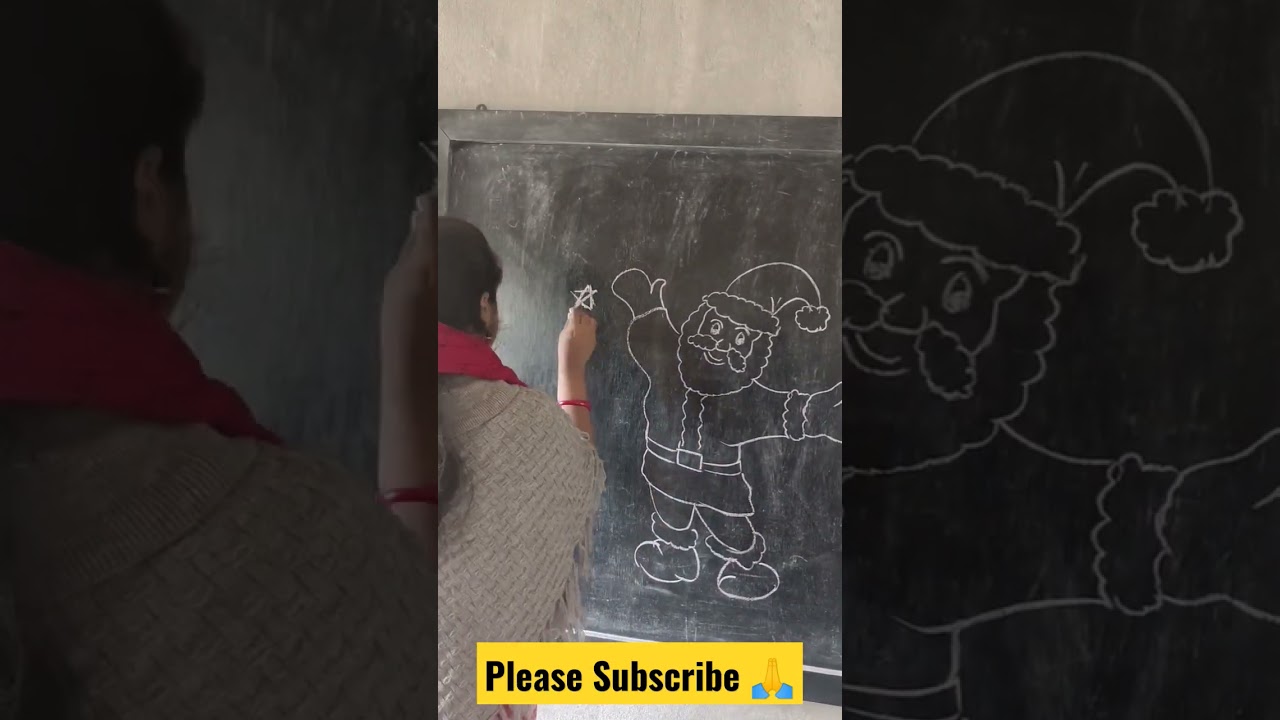 Wonderful santa and snowman painting on blackboard 🎄🎄😱😱 