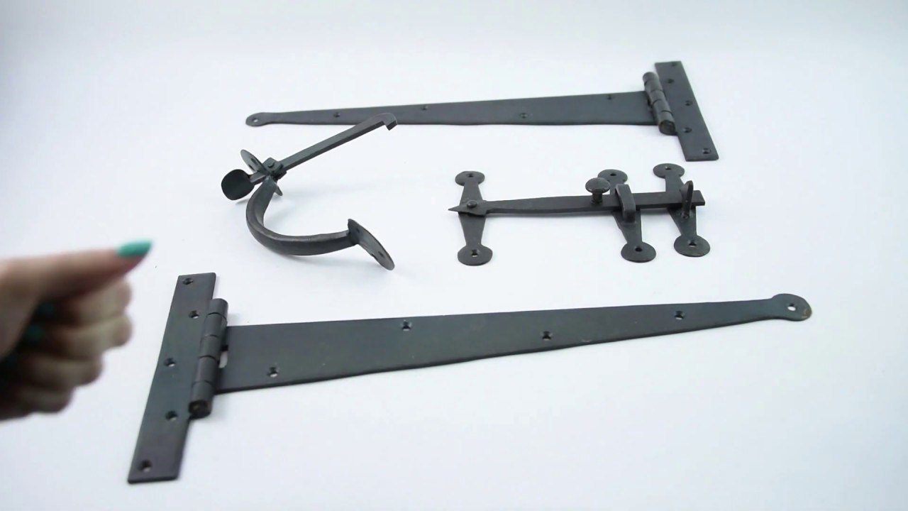 Cast Iron FDL Door Hinges & 9" Cottage Thumb Latch Set – Vintage Tudor Gothic Finish - View #2