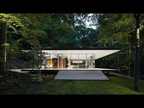 Video: Hus med glas korridorer og malerisk udsigt i nærheden af floden, i Maryland, USA