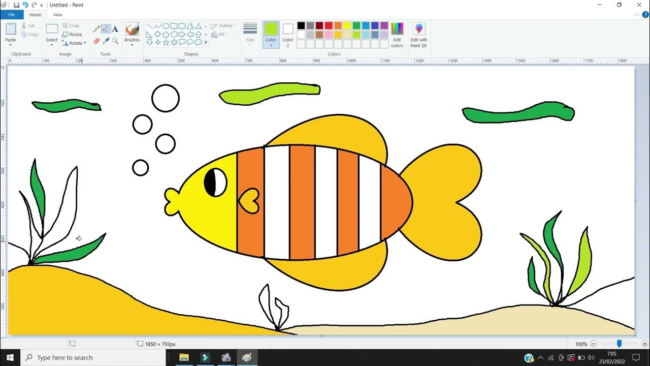 Menggambar ikan dengan ms.paint - YouTube