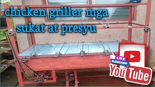 chicken griller at mga sukat at presyo Ng materials