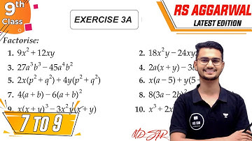 Rs Aggarwal Class 9 | Exercise 3A Question number 7-9 | Chapter 3 Factorisation | Md Sir Class 9