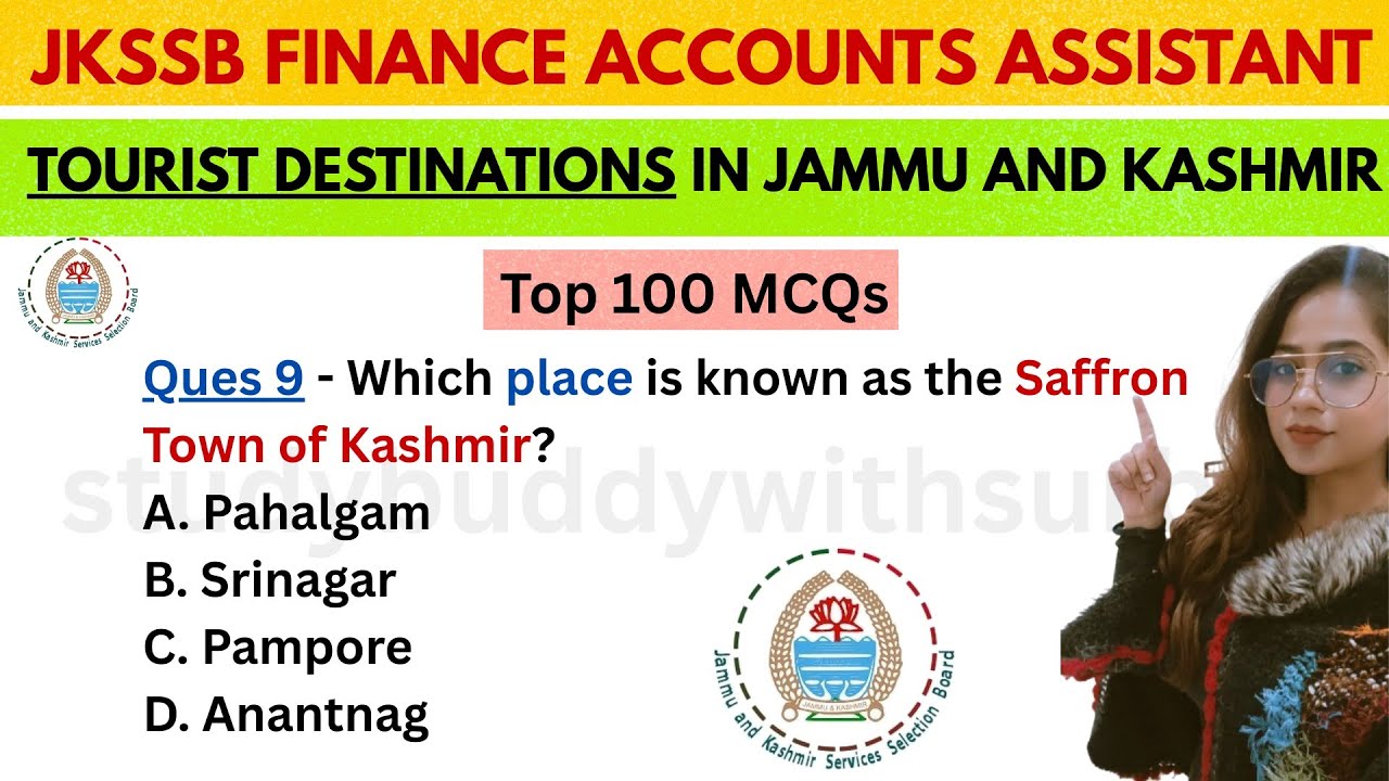 Top 100 MCQs on Tourist Destination of Jammu and Kashmir |JKSSB|JKSSB Finance Accounts Assistant 