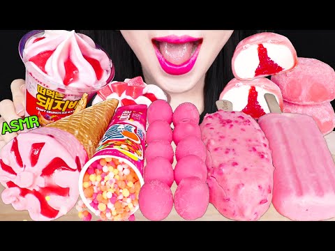 ASMR PINK ICE CREAM PARFAIT, DIPPIN&amp;#39; <strong>DOTS</strong> POP, CRUNCH ICE CREAM 딸기 아이스크림 파르페, 디핀다트 먹방 EATING SOUNDS