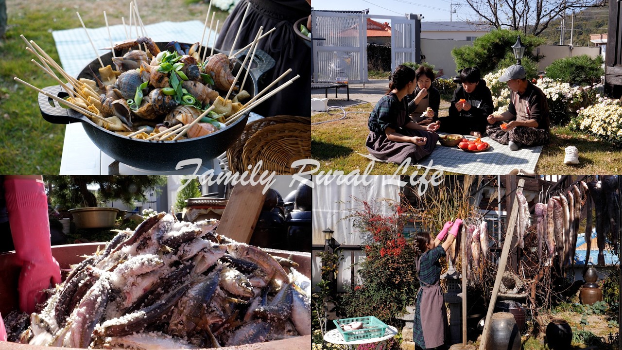 Корейская семья готовится к зиме 🐟 | Сушка рыбы и деревенская жизнь