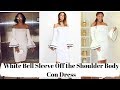 How to Sew A White Bell Sleeve Off the Shoulder Bodycon Dress