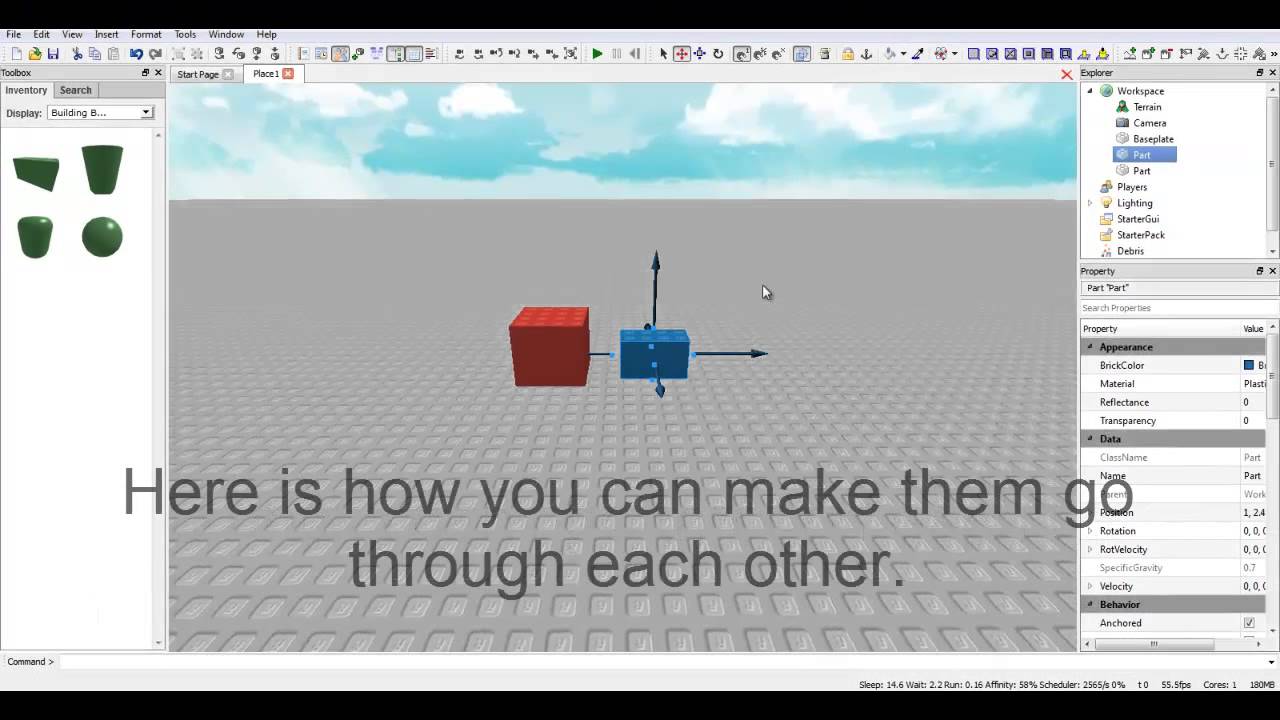 Roblox How To Make Bricks Go Through Each Other Youtube - how to make a brick follow you on roblox