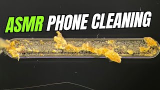 Clogged speaker and very dirty charging port gets cleaned. ASMR phone cleaning.